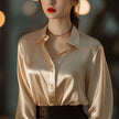 Professional Office Business Retro Unique Chic Satin Silk Blouse shirt Top for women