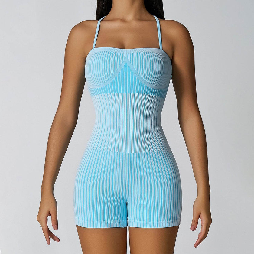 Hip Rise Waist Tight Sleeveless Yoga Jumpsuit Short Workout Romper