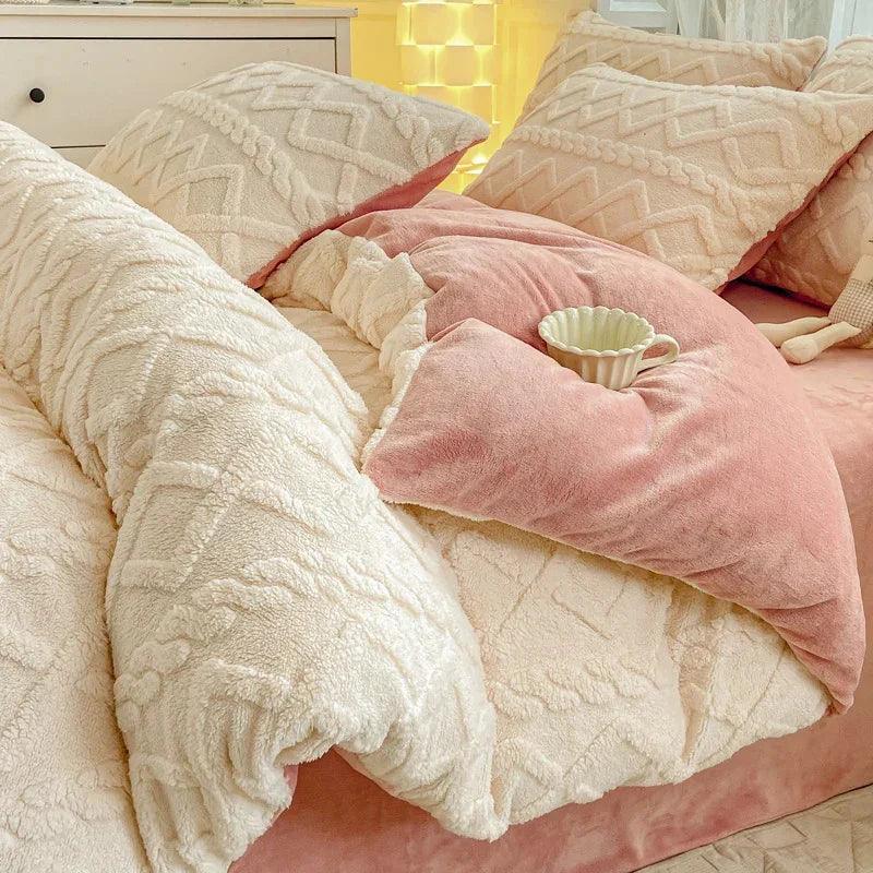 Winter Thickened Milk Fiber Soft Thermal Duvet Cover Bedding Set