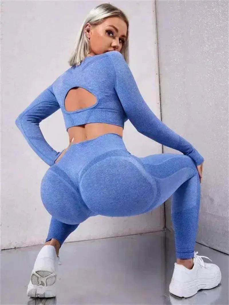 Fitness Leggings Sports Gym Sportswear Outfits Clothing 2pcs Sports Suits Long Sleeve Hollow Design