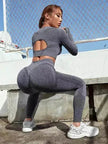 Fitness Leggings Sports Gym Sportswear Outfits Clothing 2pcs Sports Suits Long Sleeve Hollow Design