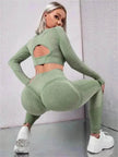 Fitness Leggings Sports Gym Sportswear Outfits Clothing 2pcs Sports Suits Long Sleeve Hollow Design