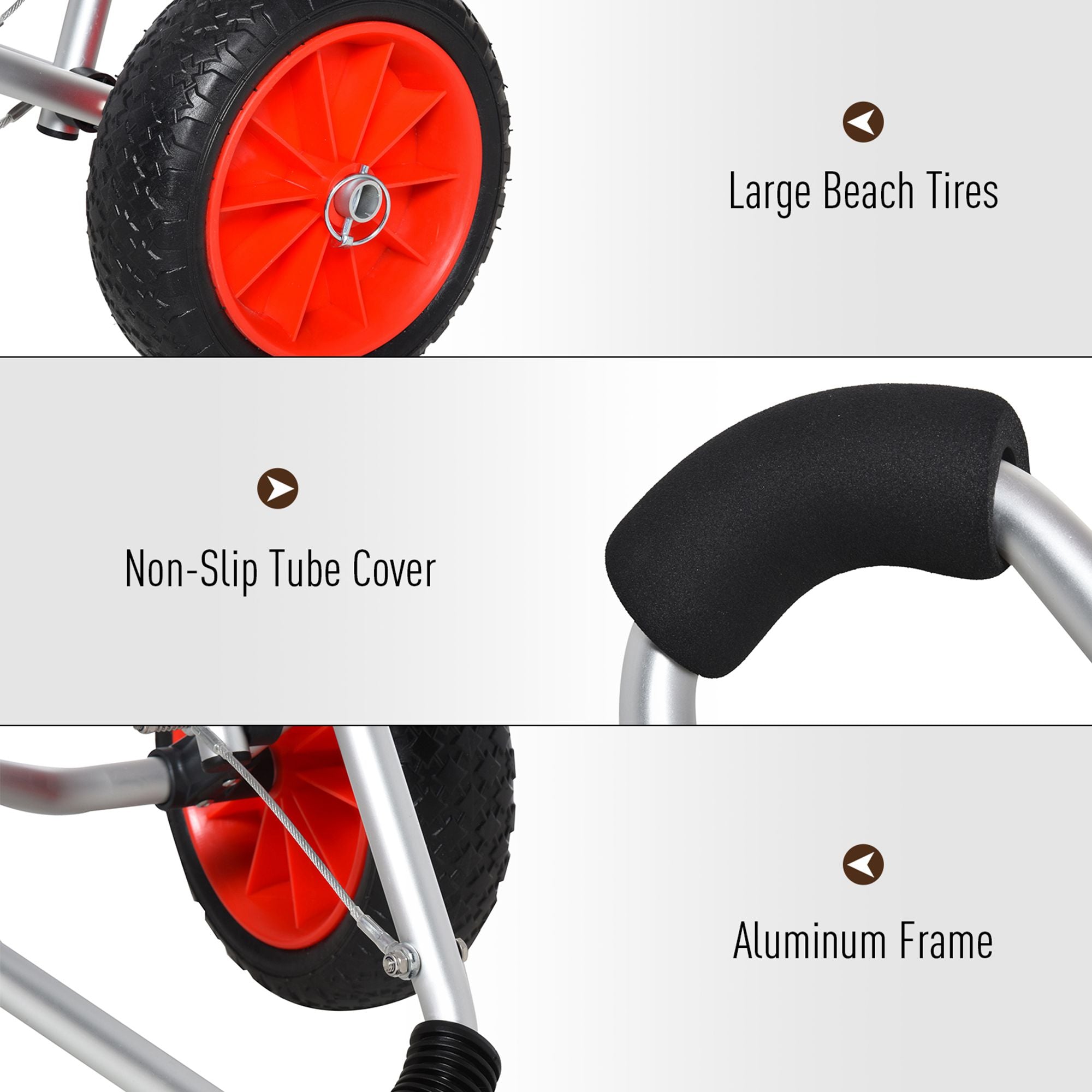 Soozier Aluminum Kayak Cart Canoe Carrier Dolly Trolley Airless Tires Beach Sand Silver