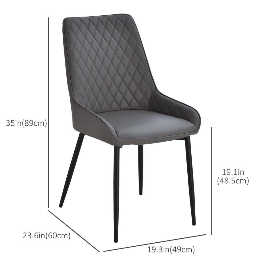 Blake Modern Dining Chairs Set of 2 with Diamond Tufting and Steel Legs-Grey