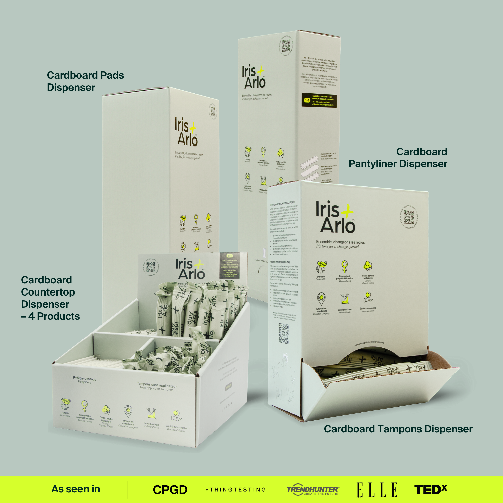 Wall-Mounted Cardboard Dispenser, 100% Organic Cotton Daily Pads
