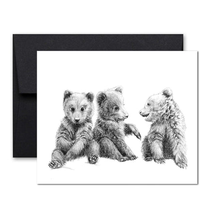 3 Baby Grizzly Bear Cubs Greeting Card