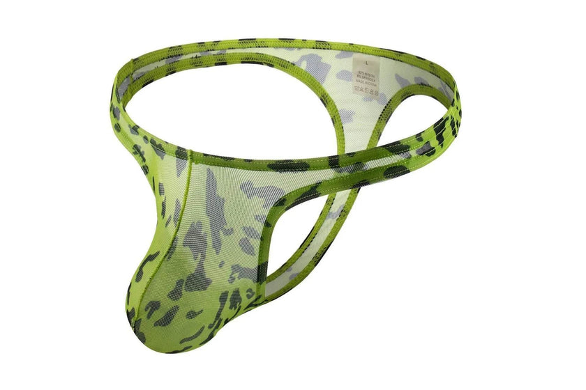 Men's Underwear Leopard Mesh T-back Low Waist thong Briefs