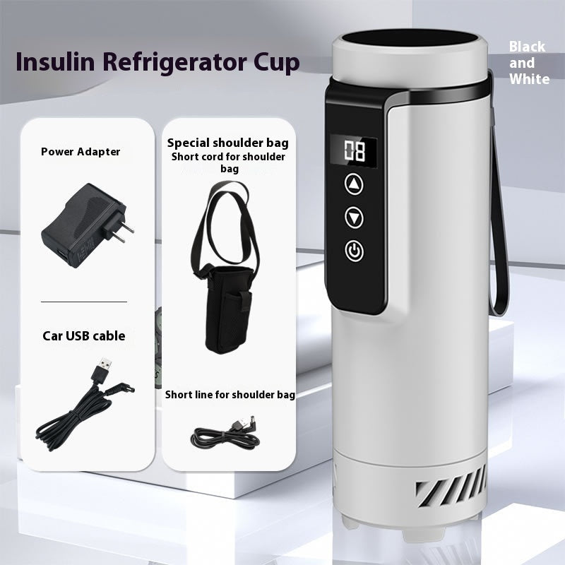 Portable Insulin Refrigerator Cup – Digital Temperature Control, USB Powered (Black & White)