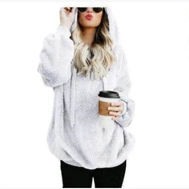 Women's Polerones Fleece Hoodie Pullover fall Winter Zipper Pocket Sweatshirt