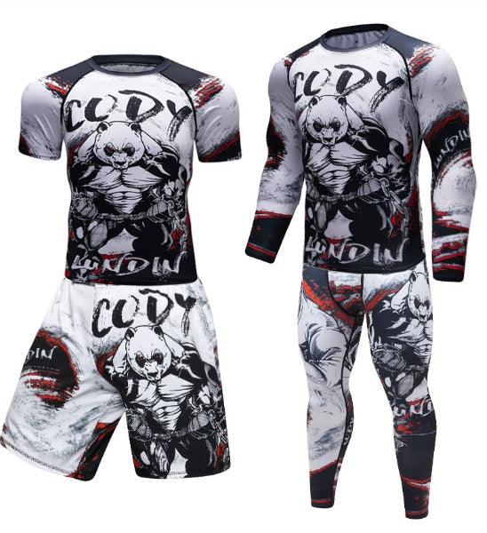 Men’s MMA Compression Rash Guard Set – Anime BJJ Grappling Fight Shorts & Leggings Training Gear