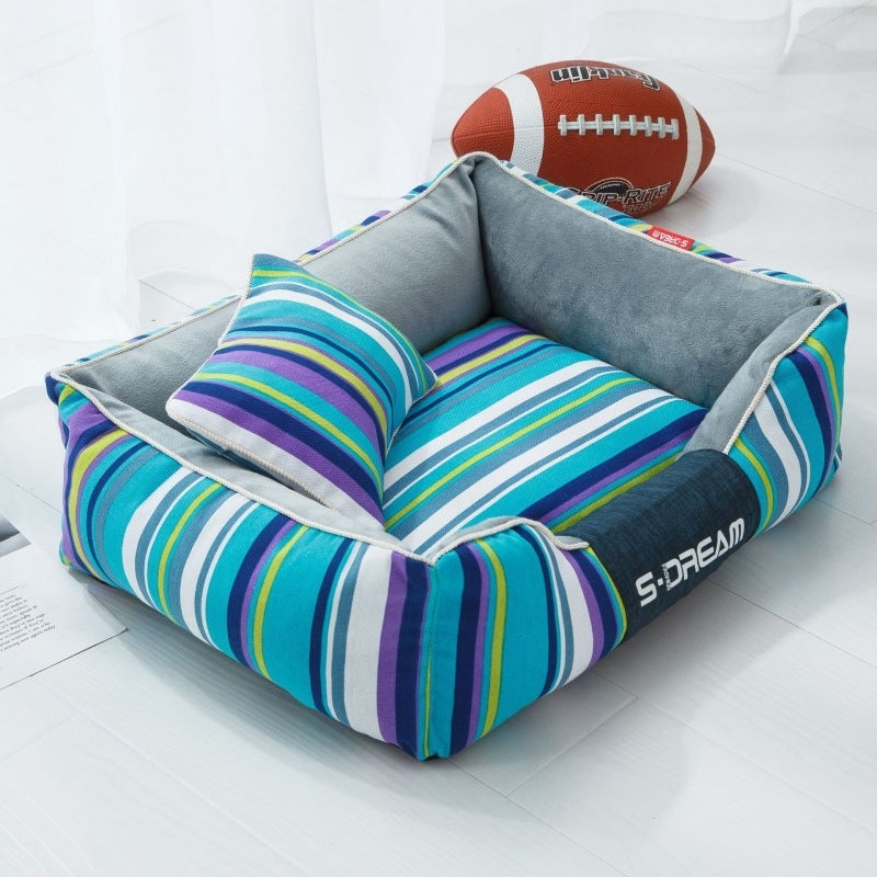 Space Stripe Pet House – Cozy Dog & Cat Bed with Pillow Option | S, M, L