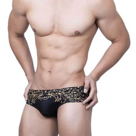 Men's Vintage Gold Foil Print Swim Briefs | Nylon Swimsuit Canada | M-XXL