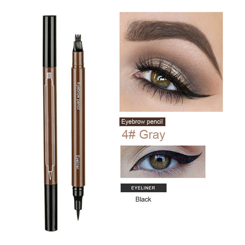 Double-Tip 2-in-1 Eyebrow Pencil & Eyeliner – 4-Fork Liquid Brow + Precision Liner