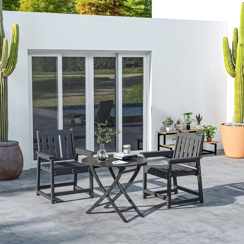 2 Piece All-Weather Patio Chairs, HDPE Patio Dining Chair Set, Heavy Duty Wood-Like Outdoor Furniture, Black