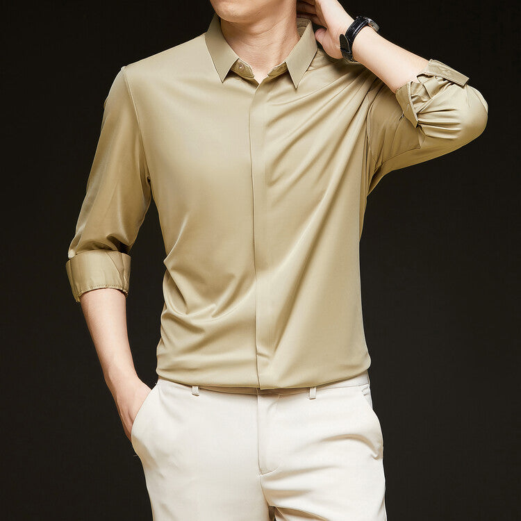 Men's Ice Silk Formal Shirt Half Sleeve Cardigan Canada | EX-STOCK