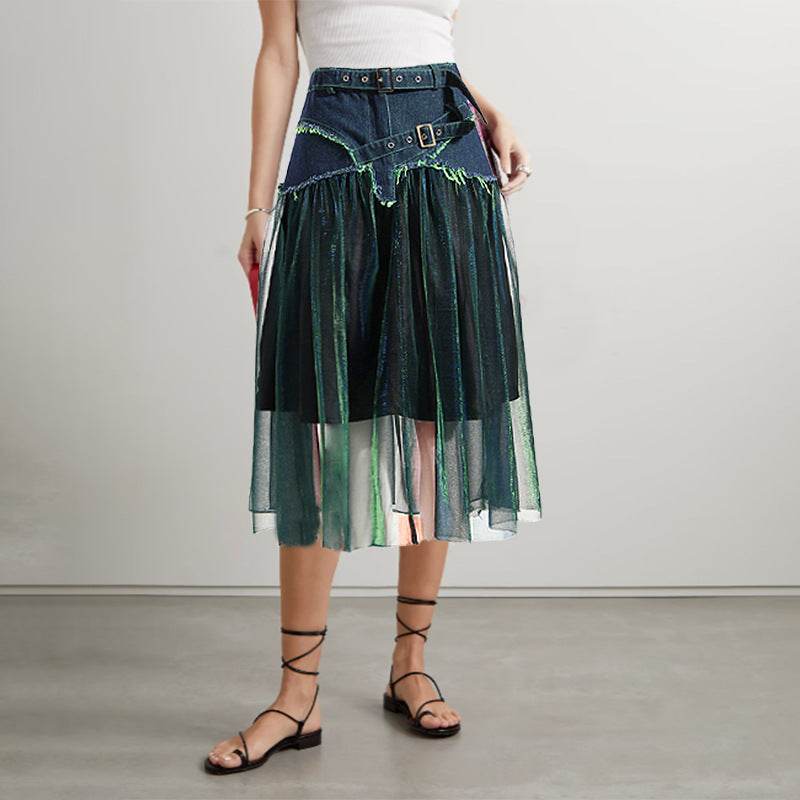 Denim Midi Skirt A Line Mid Length Street Style