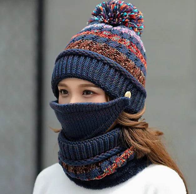 Fall Winter knitted Woolen Balaclava Beanie hat for women