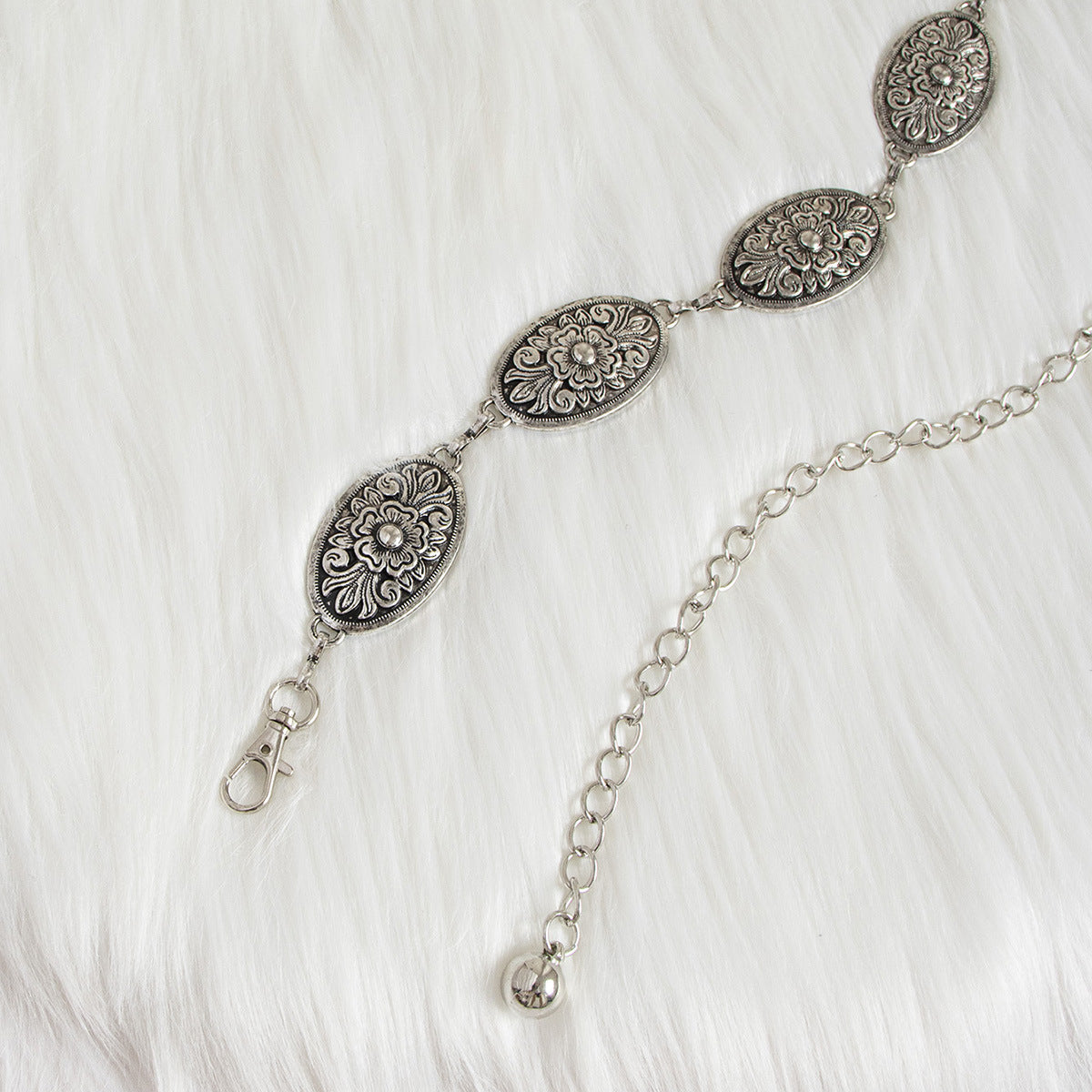 Women's Carved Vintage Metal Waist Chain – Engraved Retro Body Chain Silver Gold