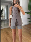 Women's 2-Piece Sleeveless Business Suit Set – High-Waisted Trousers & Button Top | Canada & USA
