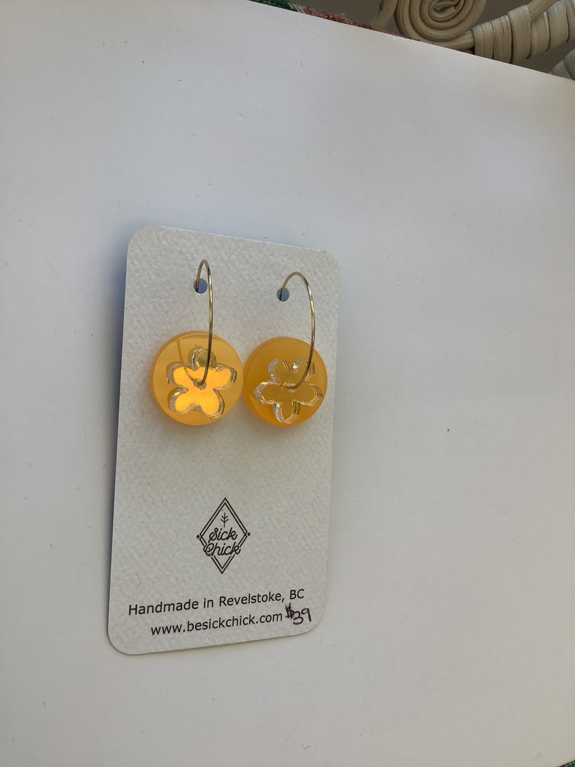 Acrylic Flower+Tangerine circle Dangle Earrings - Sick Chick (Revelstoke, BC)