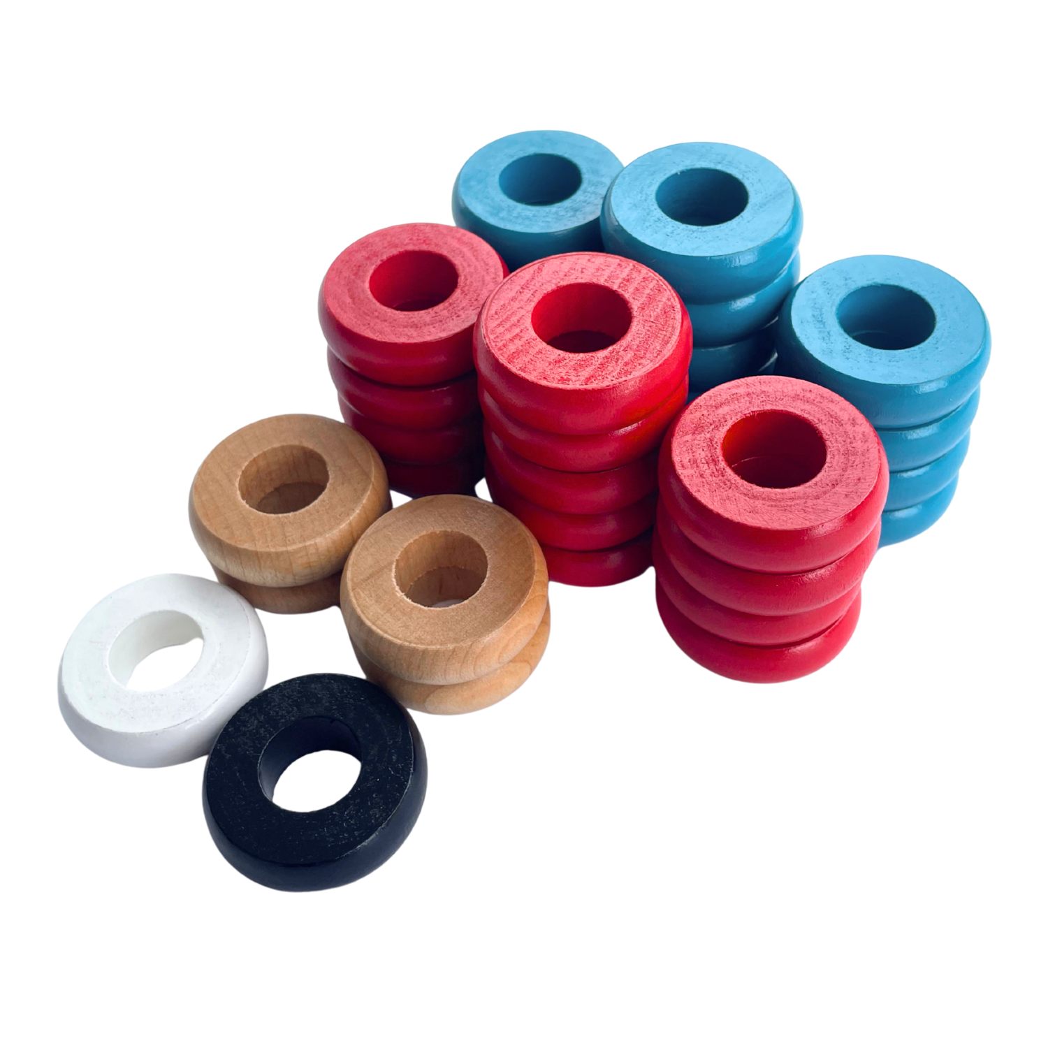 32 Red and Light Blue Carrom / Pichenotte / Croquignole Rings - (Red / Light Blue / Natural / Black / White) - Anneaux De Pichenottes - Game Accessories / Accessoires De Jeu
