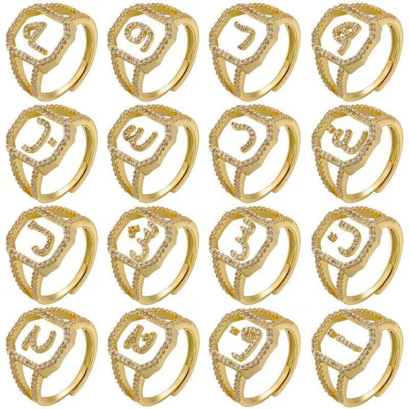 Fashion Micro Inlaid Zircon Arab Letters Ring for women