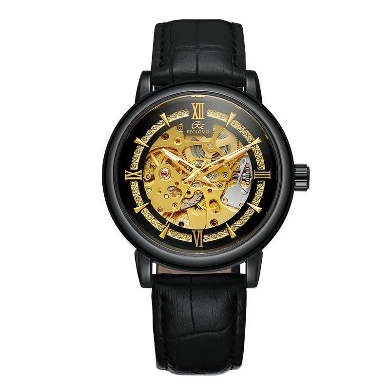 Men's Hollow-Out Mechanical Watch, Skeleton Dial Dress Watch in Gold, Silver and Black