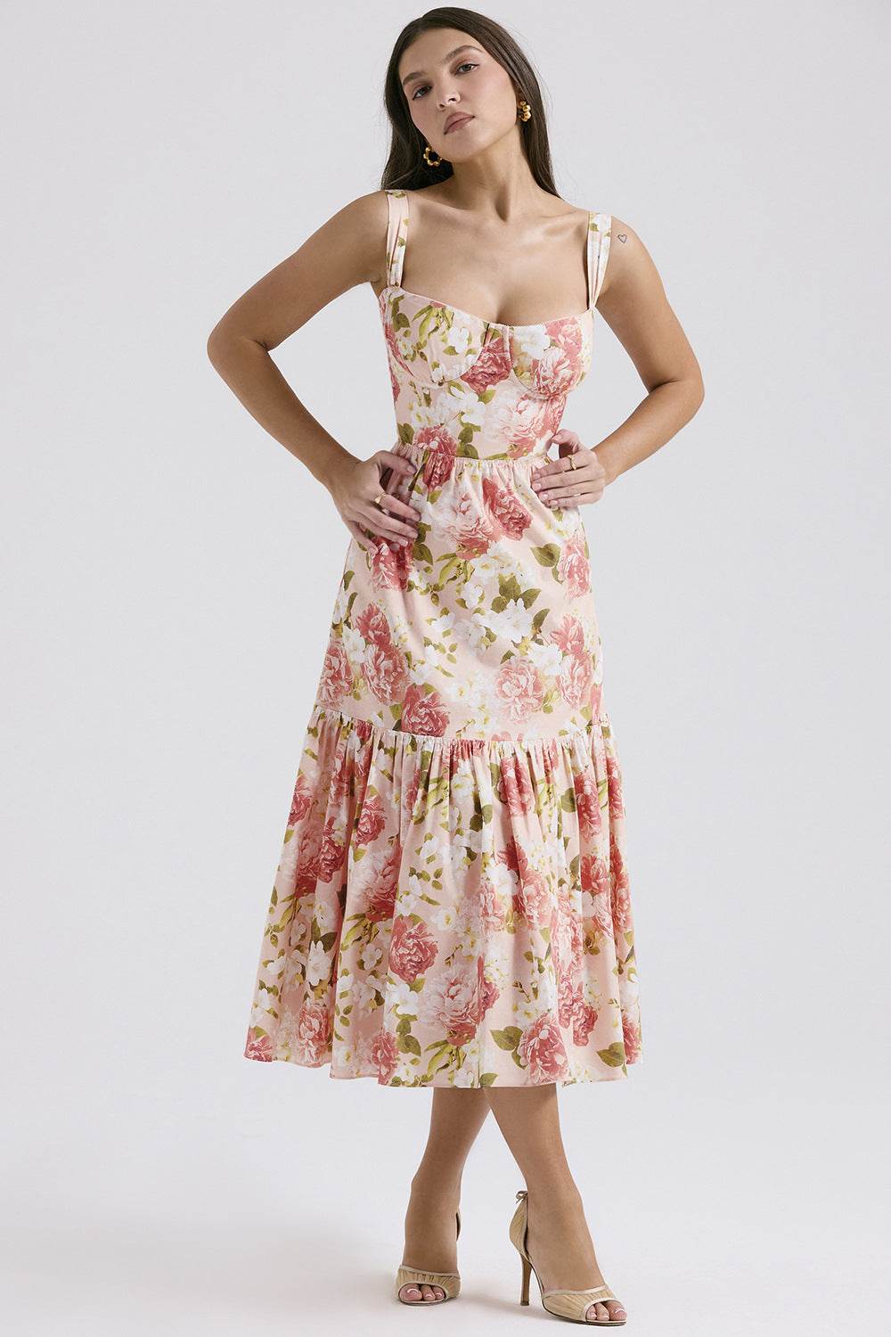 Spring And Summer Comely Pastoral Style Sling Floral A Swing Cake Dress