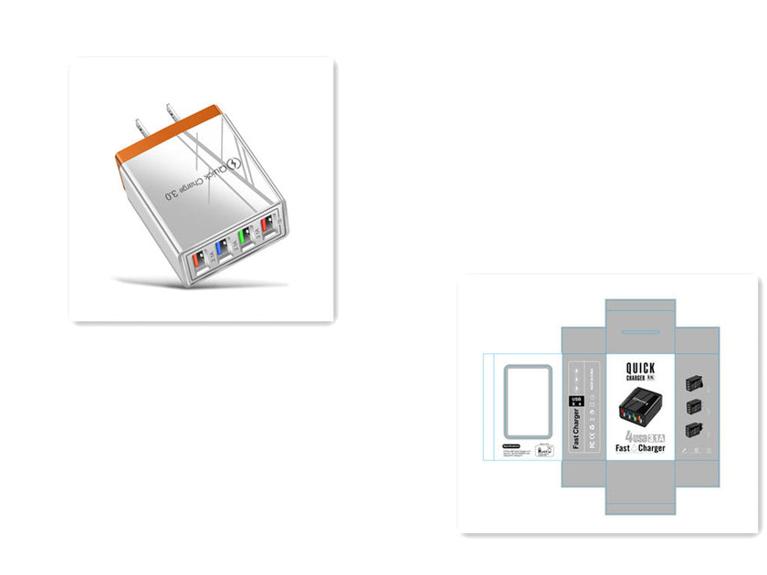 4-Port USB Wall Charger with Quick Charge 3.0 – EU, UK & US Plug | Multi-Colour