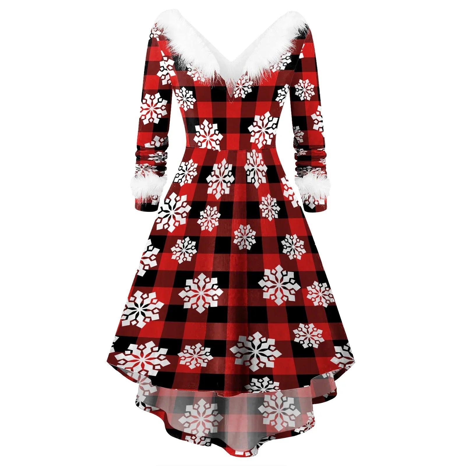 Women's Christmas Long Sleeve V-neck Irregular Dress