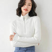 Women Autumn Winter Slim Fit High neck Half zip Knitted sweater Top