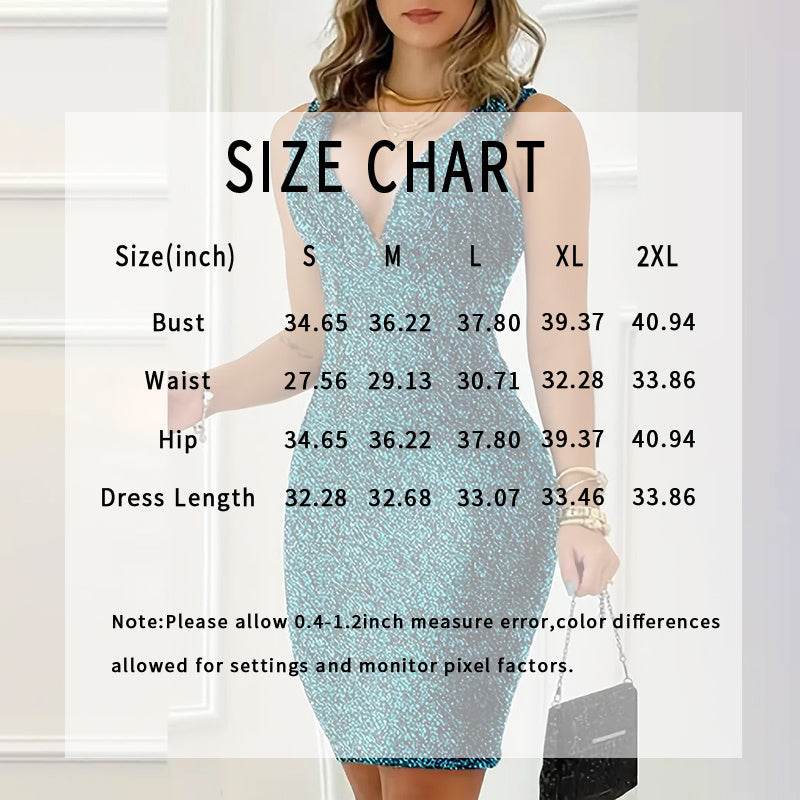 Women's Sequin Knee Length Cocktail Dress Deep V Neck Body fitted Evening Dinner Party Dress