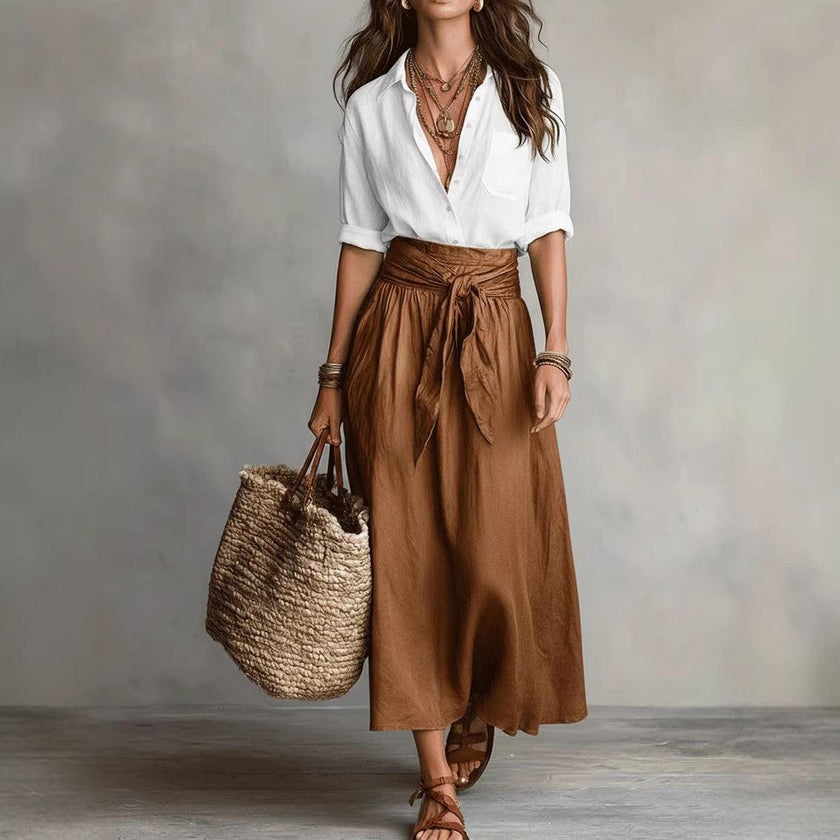 Women's Button-Down Shirt & Straight Skirt Two-Piece Set – Casual Summer Outfit