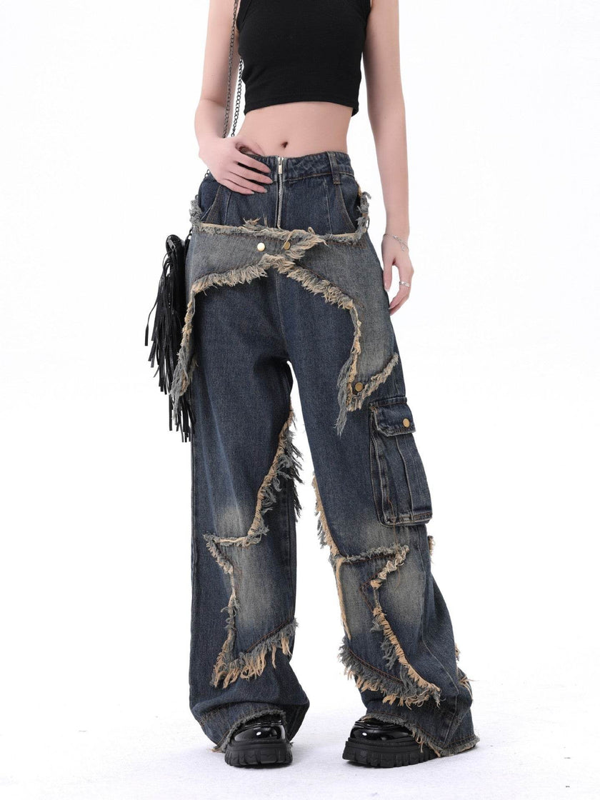 Distressed Denim Pant for women Oversized Streetstyle Patch Cargo Jeans Pant