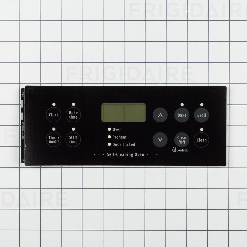 Overlay de panneau de commande de cuisinière Frigidaire 316419141, noir.