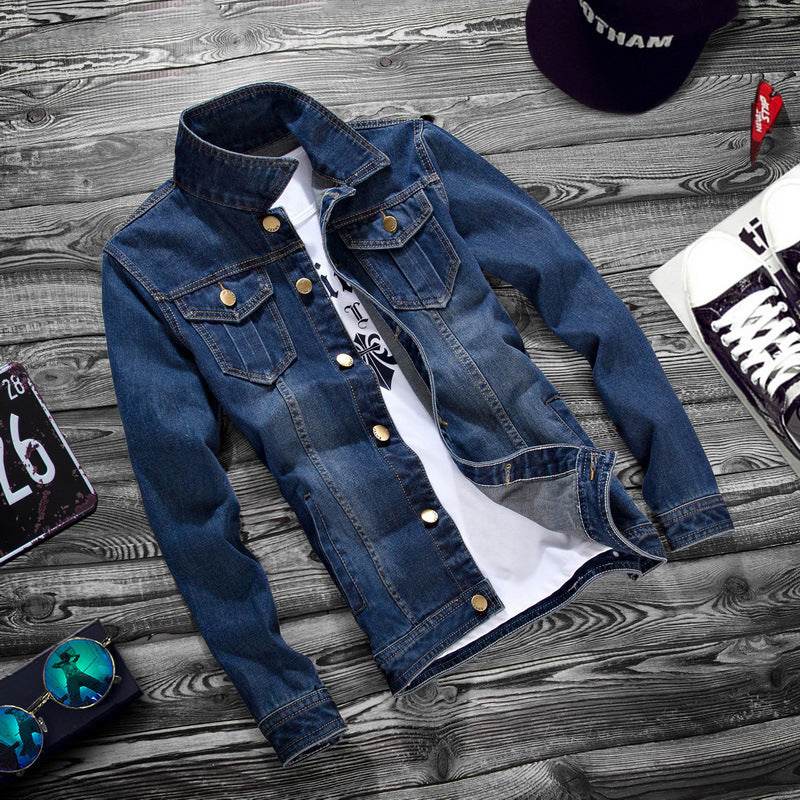 Fashion lapel men's denim jacket jacket men casual Jeans