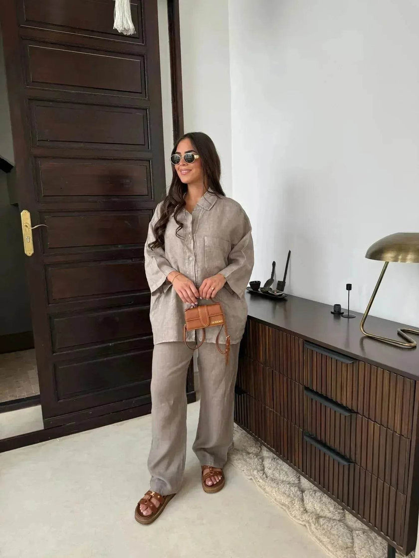 Casual Women Wide Leg Pants Long Sleeves Shirt Sets Ladies Loose High Street 2 Piece Outfits Pant co ords for Women Trouser co ords for Women