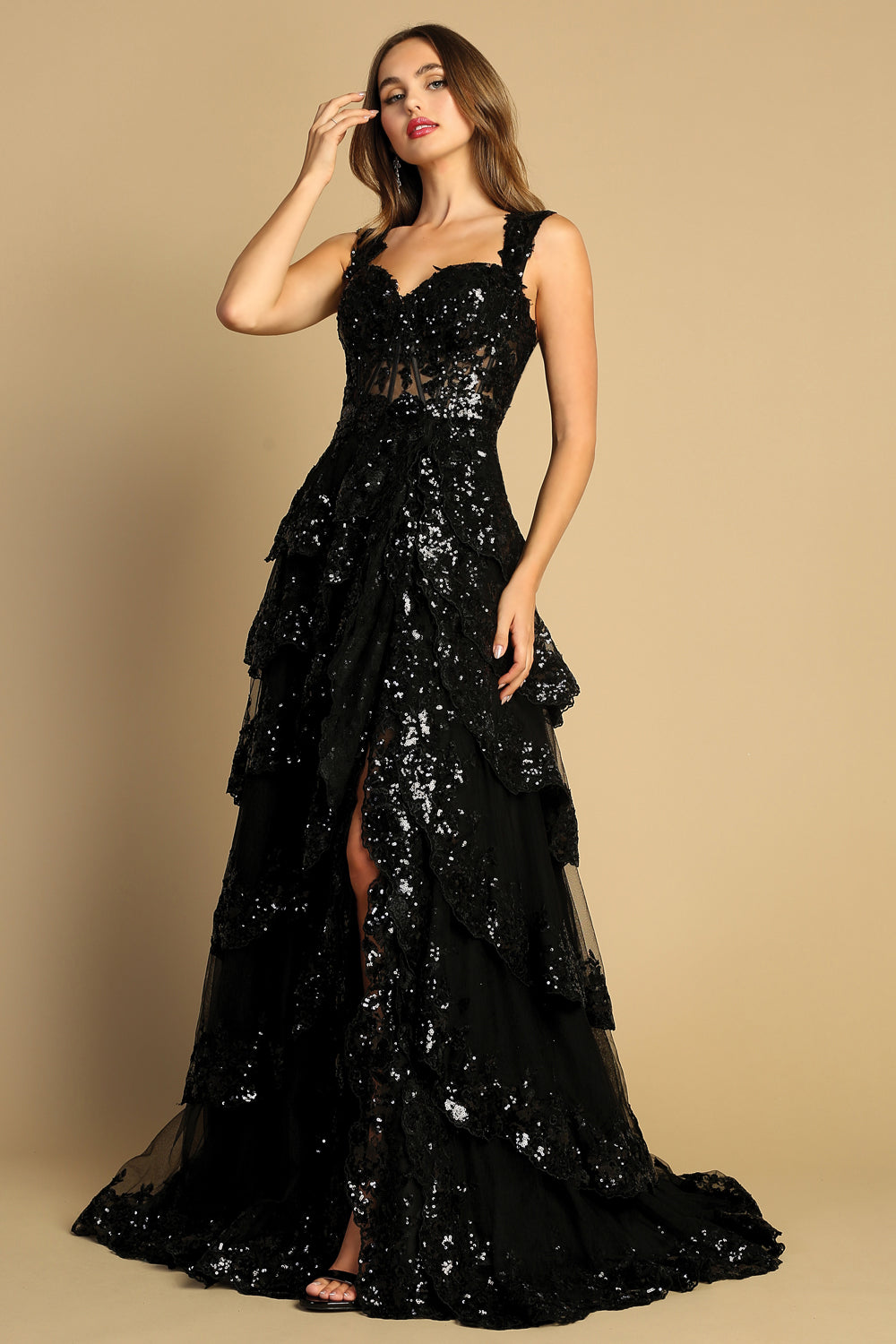 TIERED RUFFLE A LINE DRESS