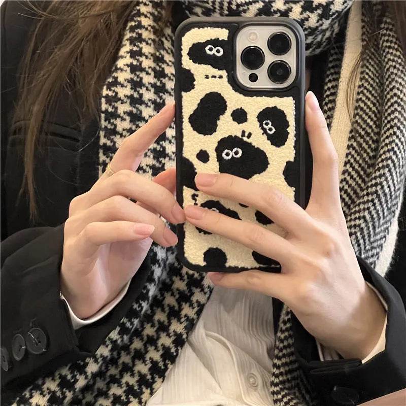 Plush Embroidery Cute Briquettes Silicone iphone Case women