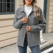Casual Houndstooth Lapel Tweed Button long sleeve shirt tops for women