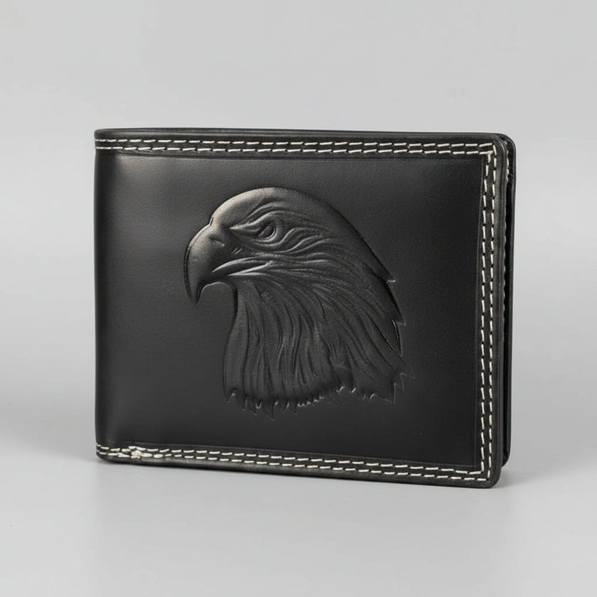 Men’s Cow Leather Eagle Embossed Bifold Wallet