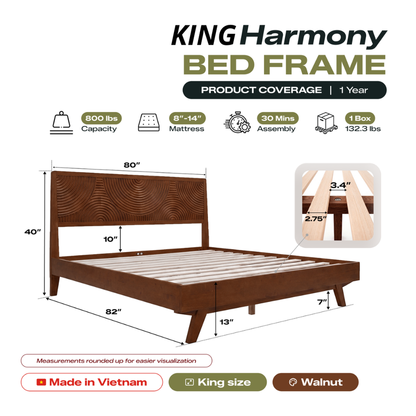 Harmony Solid Wood Bed Frame