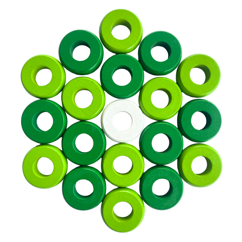 32 Green and Lime Green Carrom / Pichenotte / Croquignole Rings - (Green / Lime Green / Natural / Black / White) - Anneaux De Pichenottes - Game Accessories / Accessoires De Jeu