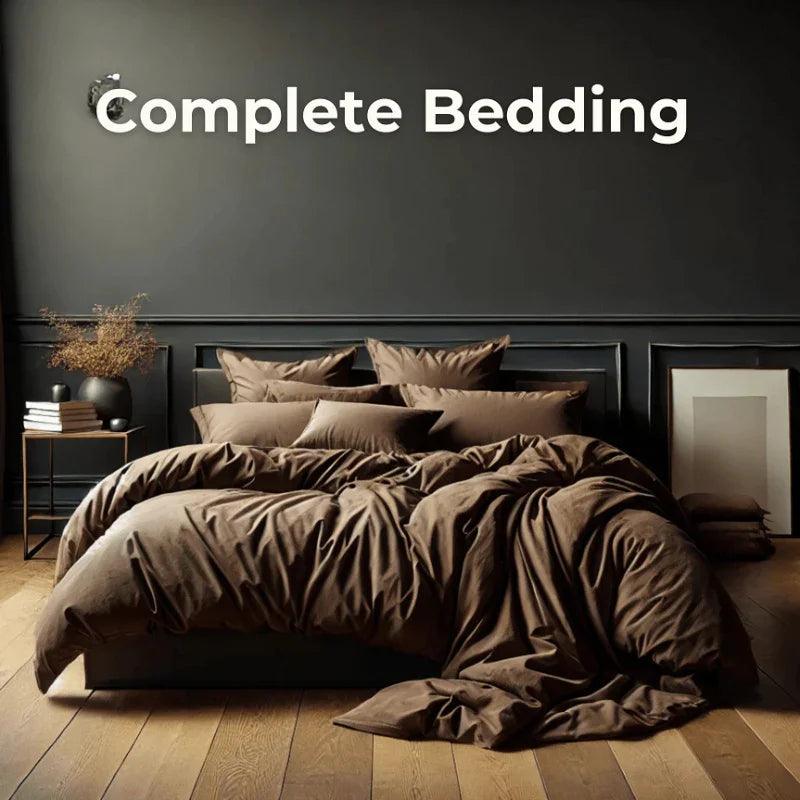 Solid Colour Cotton Four-piece Duvet Cover Bedding Set