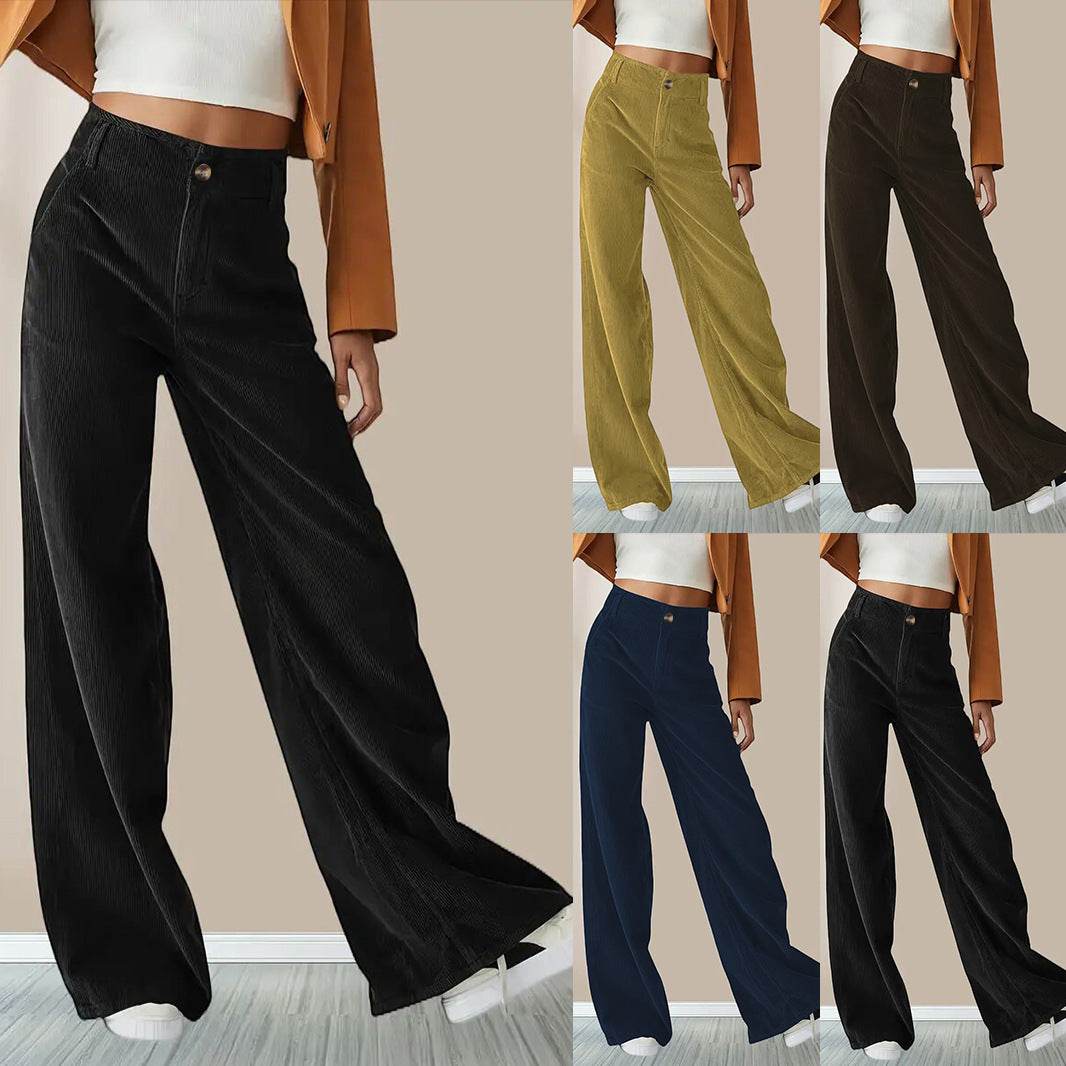 High Waist Drooping Slimming Casual Straight Pants Women's Corduroy Trousers