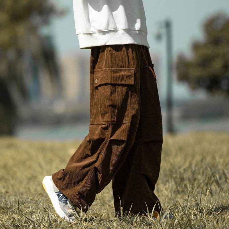 Autumn And Winter Straight Casual Wide-leg Corduroy Baggy Cargo Pant Overalls Men