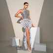 Exquisite Sleeveless Halter neck Banquet Slit  Sequined Cocktail Party Dress