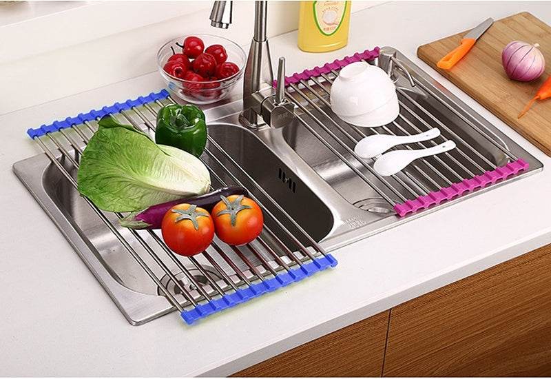 Folding Kitchen Drain Sink Rack Stainless Steel sink caddies