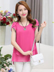 New Spring Summer Women Chiffon Loose Blouse  top O-Neck Short sleeve Plus size