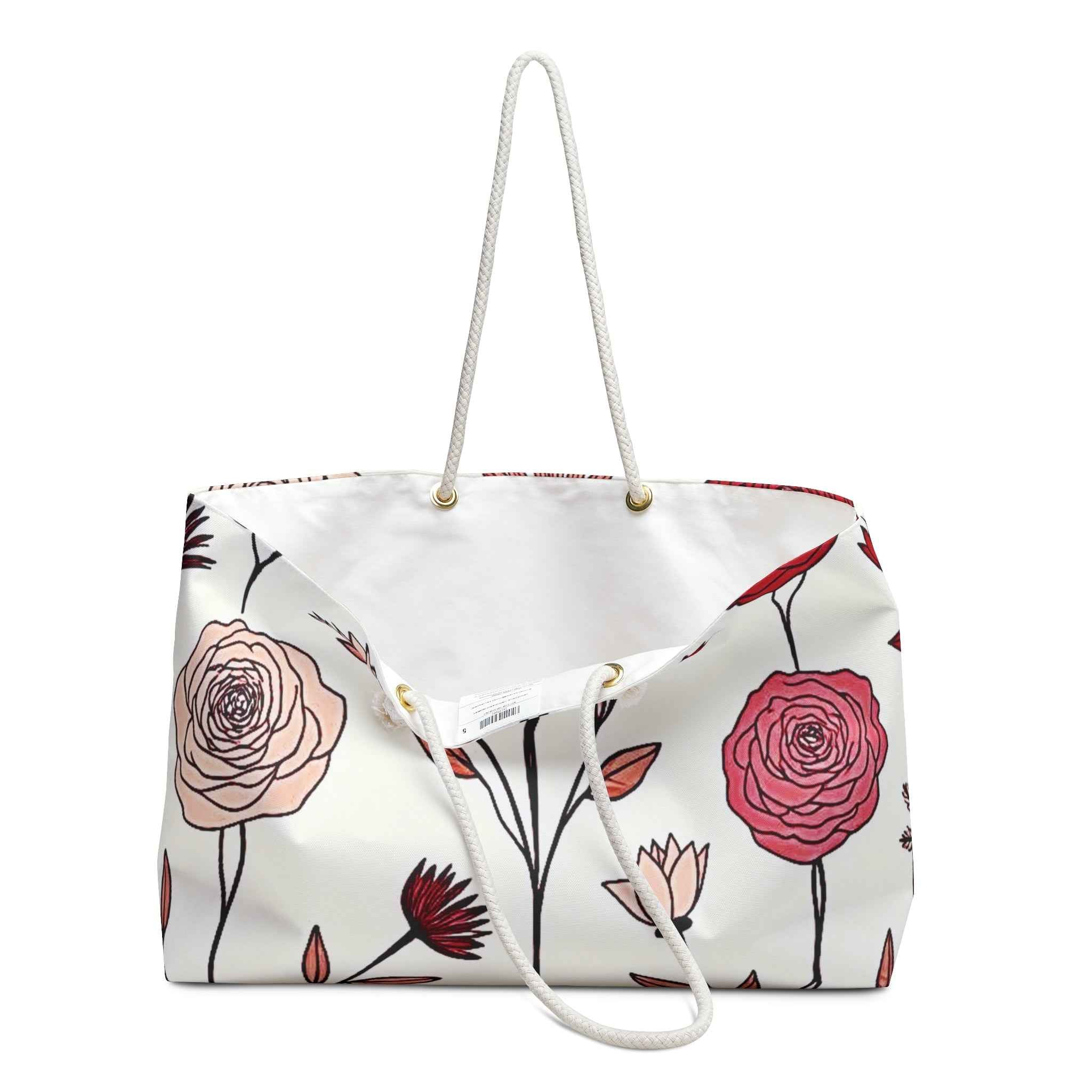 Floral Weekender Bag | Red Blush Hand Drawn Travel Tote | Mom Gift